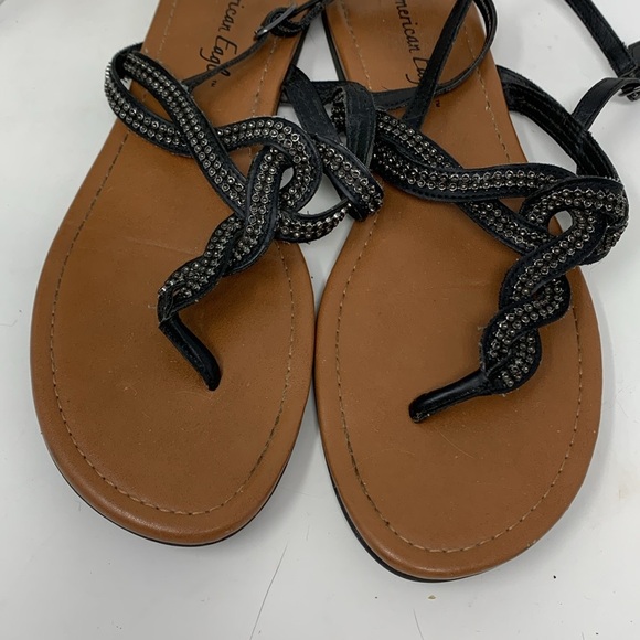 American Eagle Black leather studded Thong Strap Sandals - Picture 2 of 7